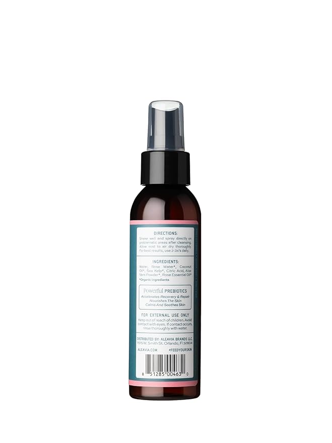 Aleavia Organic Rose Water Spray for Face - All-Natural, Hydrating Luxe Face Mist and Toner - Nourishing and Anti-Aging Prebiotic Formula for All Skin Types - Vegan & Cruelty-Free - 4 oz (118 ml)