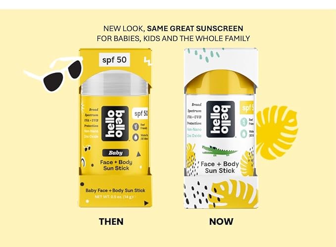 Hello Bello Mineral SPF 50 Face & Body Sunscreen Stick, Water Resistant and Reef Friendly Roll On Sun Protection, 1oz