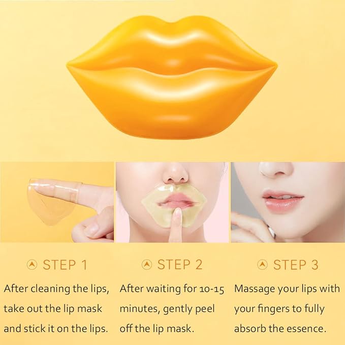 20Pcs Moisturizing Lip Mask, Restores Moisture Lip Care Mask for Dry Lips and Lip Lines Lips Overnight Lip Care, Gel Treatment Lip Masks Plumping Lips Mask (Yellow)