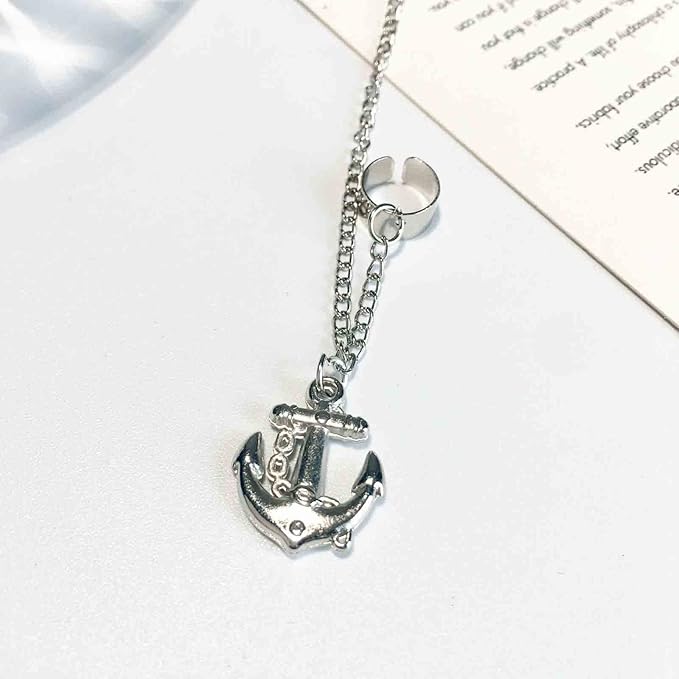 Anchor Chain Cuff Earrings Silver Anchor Dangle Chain Earrings Helix Chain Cartilage Earrings Non Piercing Earrings Jewelry for Women and Girls