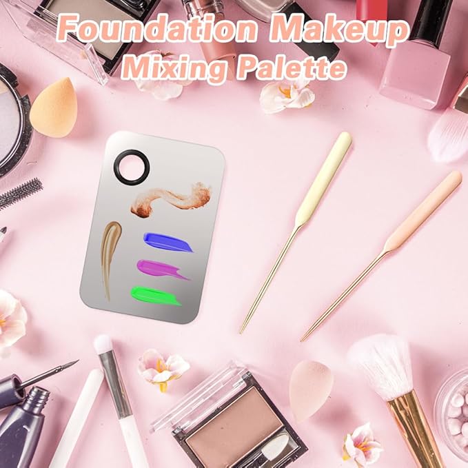 5PCS Makeup Mixing Palette, Stainless Steel Cosmetic Makeup Palette With Spatula Makeup Artist Tool, Professional Cosmetic Mixing Makeup Palette For Mixing Eye Shadow/Eyelash/Nail Art/Foundation