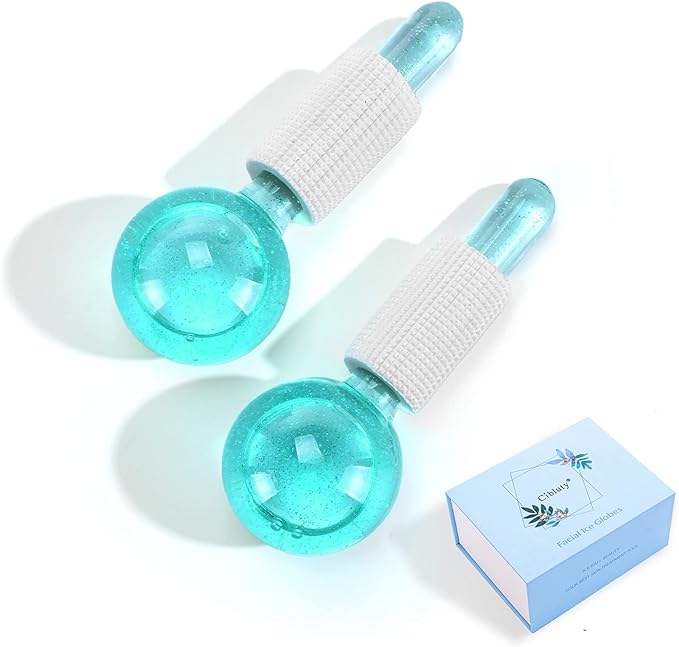 Ice Globes for Facials- Freezer Free Face Rollers with Essence for Daily Beauty Routines, Skin Massagers Globes Durable Quartz Glass for Reduce Puffiness Skin Cooling (Update Green)