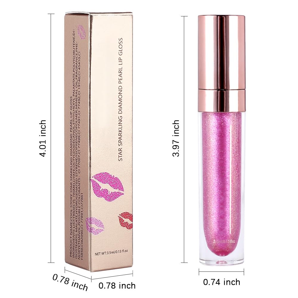 evpct 1Pcs Pink Pearlescent Chameleon Shimmer Glitter Lipstick Lip Gloss, Long Lasting Waterproof Glitter Metallic Sparkly Glossy Lip Gloss Tint Liquid Lipsticks Set Lip Stain Makeup for Women