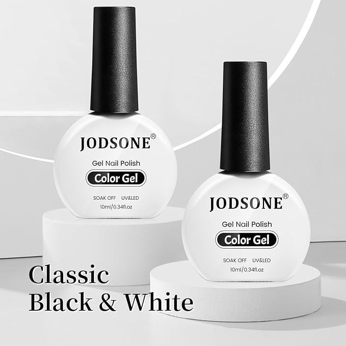 JODSONE 2Pcs Gel Nail Polish Set 10ml Black and White Gel Polish，Soak Off LED U V Nail Gel Manicure All Seasons Gel Polish Nail