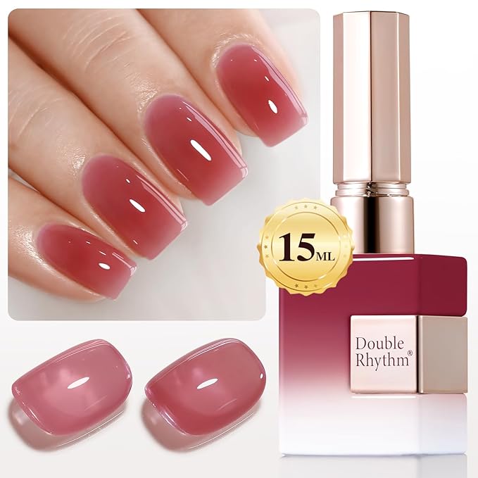 Double Rhythm 0.50 OZ Translucent Gel Polish Same Color Same Bottle Sheer Pastel Neutral Natural Milky 15 ML Jelly UV Nail Art DIY at Home (Deep Purple Pink-A1513)