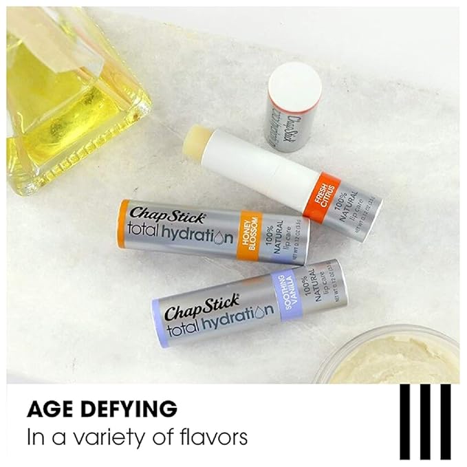 ChapStick Total Hydration Soothing Vanilla Moisturizing Lip Balm Tube, Lip Care with Argan Oil - 0.12 Oz