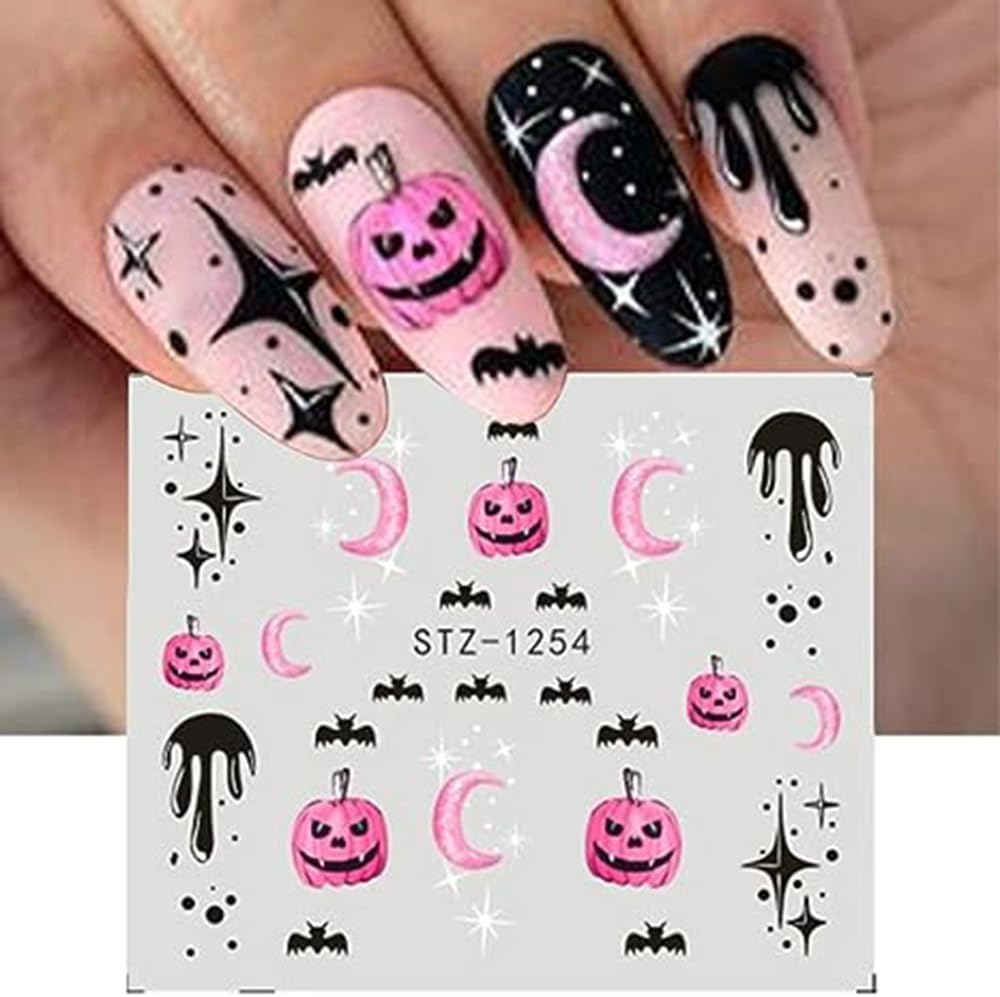 Halloween Nail Art Stickers Water Transfer Nail Decals 12Pcs Halloween Pumpkin Skeleton Spider Ghost Maple Leaf Designer Slider Nail Foils Fall Watermark Decals for Nail Manicure Accessories for Women