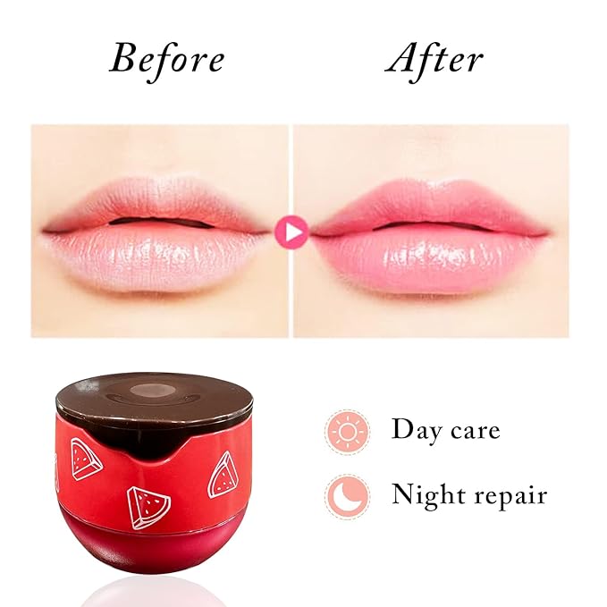1 PCS Bee Lip Balm Honey Pot, Moisturizing Watermelon Sleeping Lip Balm Lip Mask Overnight, Hydrate Lip Repair Prevent Dry and Cracked Lip Care, Nourishes the Lip Skin, Reduces Lip Lines