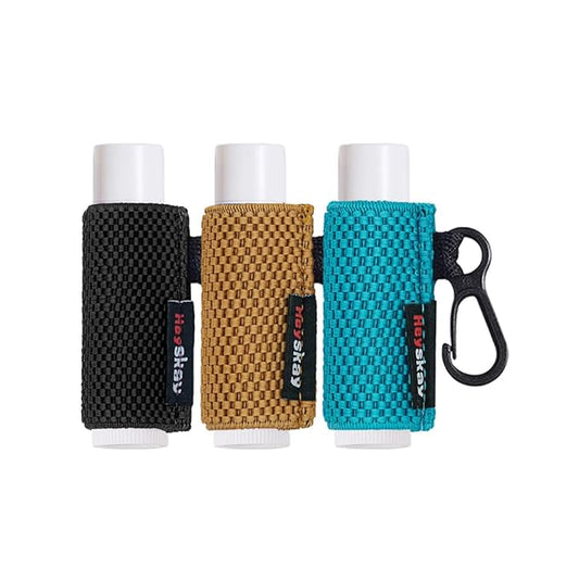 3PCS Lip Balm Holder Sleeves Keychain Lipstick Sleeves Lip Gloss HolderKeychain Chapstick Elastic Sleeves(Black/Brown/Blue)
