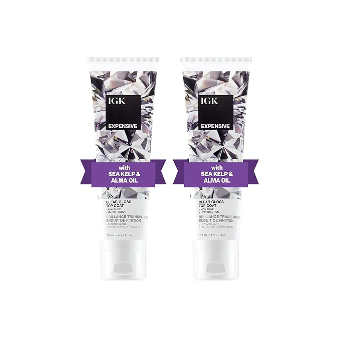 IGK EXPENSIVE Clear Gloss Top Coat | Shine + Strengthen + Smooth | Vegan + Cruelty Free | 4.2 Oz (Pack of 2)