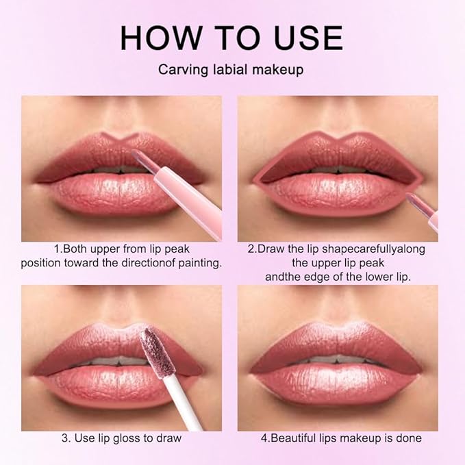 evpct Pine Red Metallic Glitter Lip Liner and Lipstick Combo Lip Gloss Stain Set Makeup for Women Long Lasting Waterproof 24, Warm Pink Metallic Shimmer Frosted Iridescent Shiny Liquid Lipstick 09