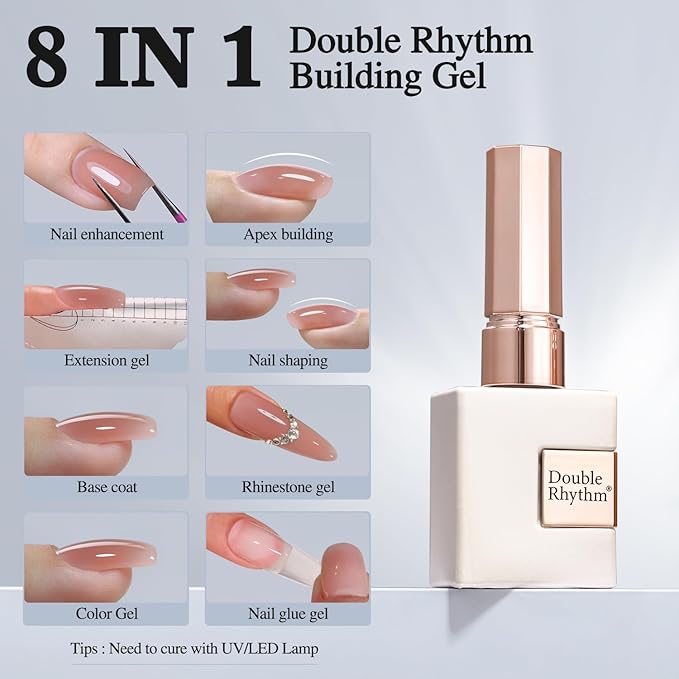 Double Rhythm 0.52Oz Nail Strengthener Rubber Gel Polish Builder in a Bottle for Nail Thickening Extension Hard Structure Glue (Extension Skin Nude)