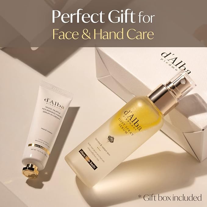 d'Alba All About Korean Skin Care, Gift Set for White Truffle First Spray Serum & Nourishing Hand Cream, Perfect for Mothers Day Gift