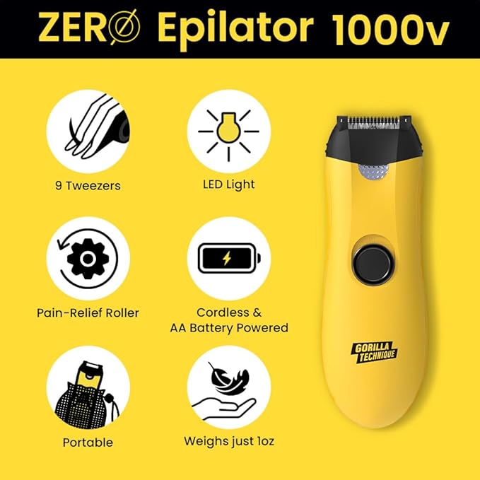 Gorilla Technique Mini Epilator 1000V, Pain Relief Roller, Facial & Body Hair Removal Device, Electric Tweezers for Women & Men, Specialized for Narrow and Sensitive Area, Korean Skin Care - 1000V