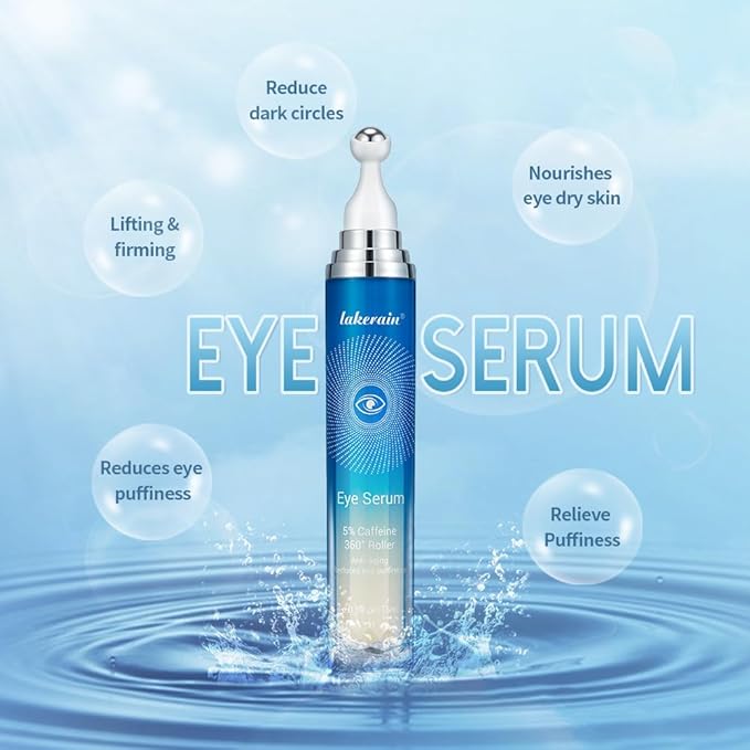 5% Caffeine Eye Serum Moisturizing, Under Eye Cream with 360° Massage Ball for Dark Circles and Puffiness, Hydrating Eye Cream Anti Aging for Bags Fine Lines (1PCS)