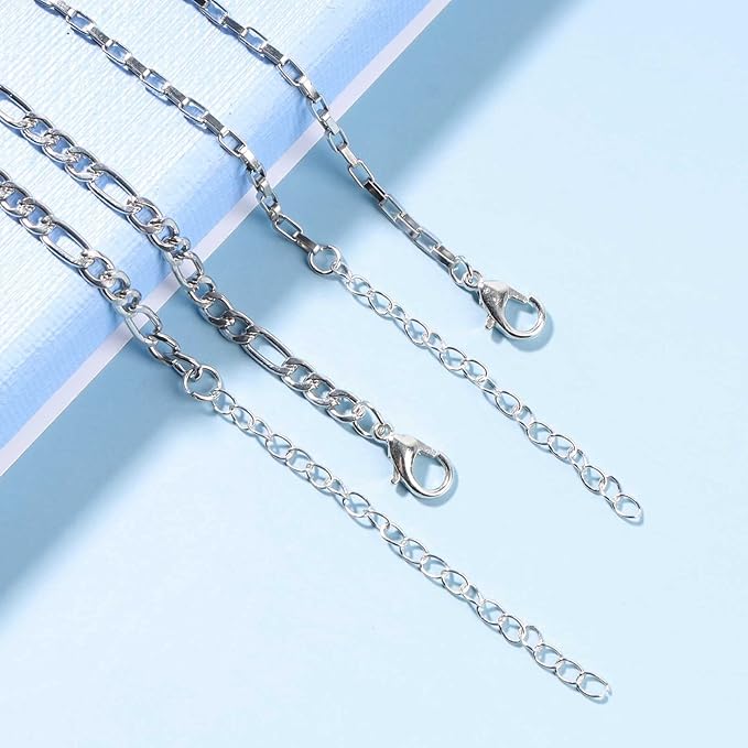 Boho Layered Silver Bar Necklace Choker Figaro Chain Necklace Vintage Layering Link Chain Necklace Geometric Necklace Jewelry for Women and Girls