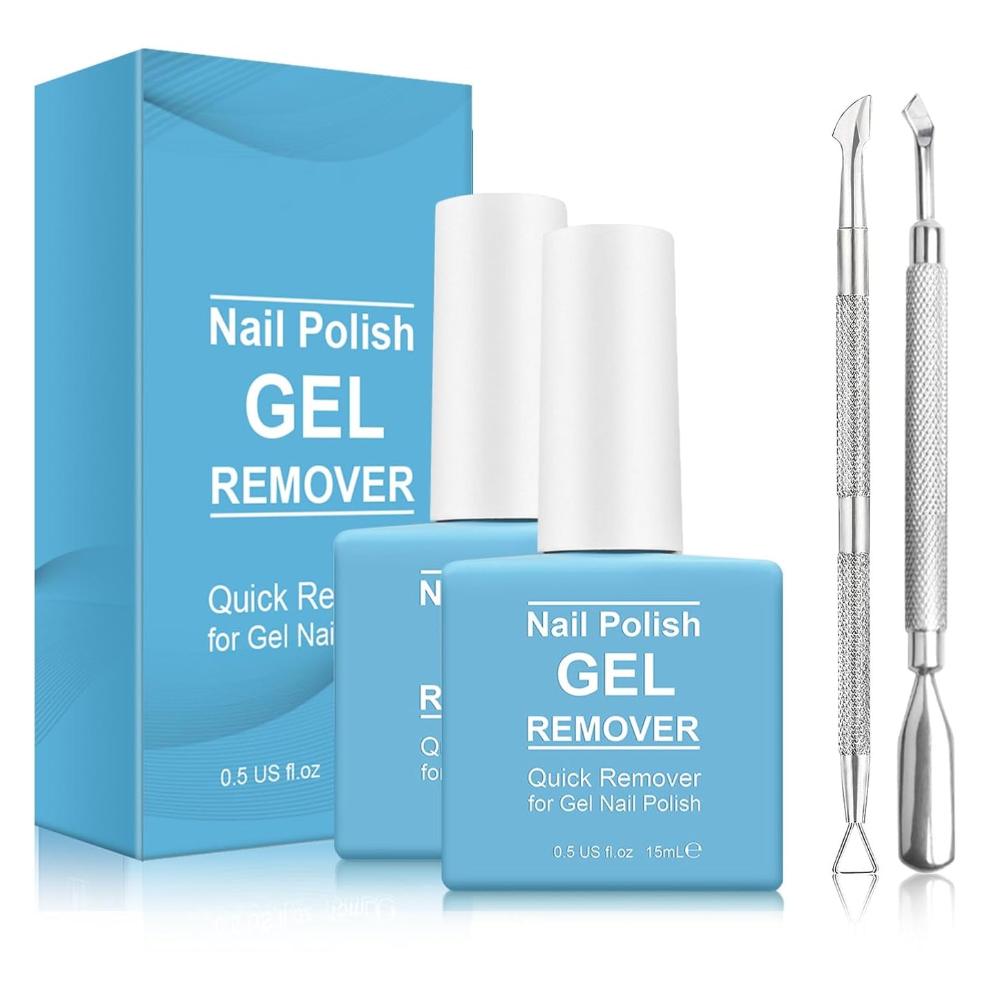 2 Pack Gel Nail Polish Remover, Gel Polish Remover for Nails, Easily Magic Soak-Off Gel Polish in 2-5 Minutes - Safe, No Need For Foil, Soaking Or Wrapping (with 1 Cuticle Pusher and Nail Scraper)