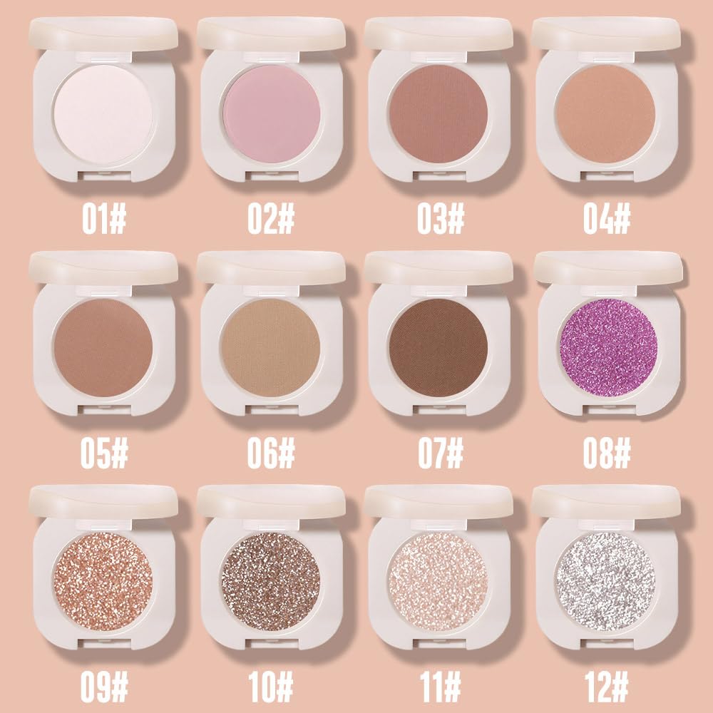 Single White Matte Eyeshadow,Bright Intense Monochrome Eye Shadow,Apply Makeup Easily,Matte Pressed Powder Single Eyeshadow,24 Hour Eye Makeup Longwear Waterproof