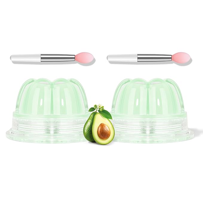 2Pc Jelly Lip Mask Overnight,Fruity Avocado Lip Sleeping Mask Day Night Repair Kawaii Lip Balm Hydrate Plump Dry Lip Scrubs Exfoliator,Lip Care Lip Moisturizer with Collagen-Avocado
