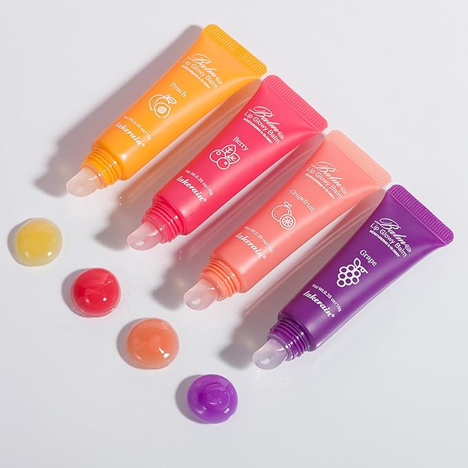 2Pcs Lip Glowy Balm and Lip Sleeping Mask Set, with 4 Flavor Options - Reduce Lip Lines, Enhance Lip Color, Hydrate & Plump Dry Chapped Lips Care (Peach)