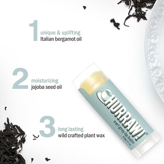 Hurraw! Earl Grey Lip Balm: Organic, Certified Vegan, Cruelty and Gluten Free. Non-GMO, 100% Natural Ingredients. Bee, Shea, Soy and Palm Free. Made in USA