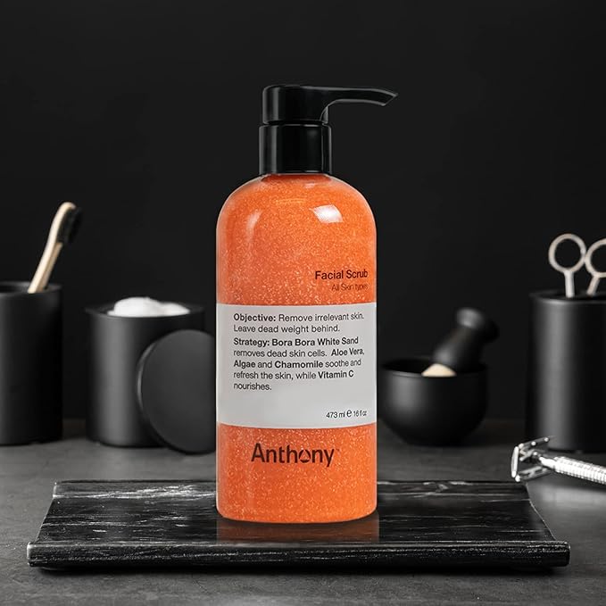 Anthony Facial Scrub, 16 Fl Oz, Contains Aloe Vera, Sand, Algae, Chamomile, Vitamin C, Soothes, Protects, Refreshes and Removes Dead Skin Cells