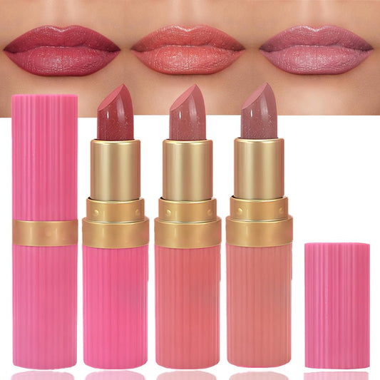 3Pcs Metallic Lipstick for Women,Lightweight Shimmer Frosted Lipstick,Glitter Lip Gloss Stain Long Lasting Waterproof Smudge Proof 24 Hour Full Coverage Lip Makeup,Vegan（01,02,03)