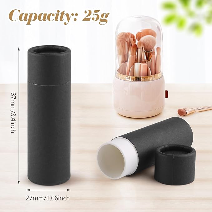 10 Pcs 25g Paperboard Lip Balm Tubes Refillable Krafts Paper Lipstick Tube Round Cardboard Empty Lip Gloss Container Holder Tubes for DIY Chapstick Salve Cosmetic Lotion Solid Perfume - Black