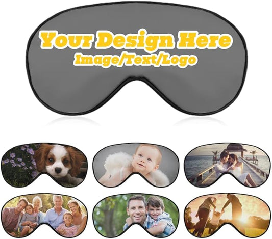 Custom Personalized Sleep Eye Mask Add Any Photo Text Logo Design Your Own Soft Blindfold Eyemask Blackout Eye Cover for Men Women Home Travel Offices, Gray, 8.1"x4.1"