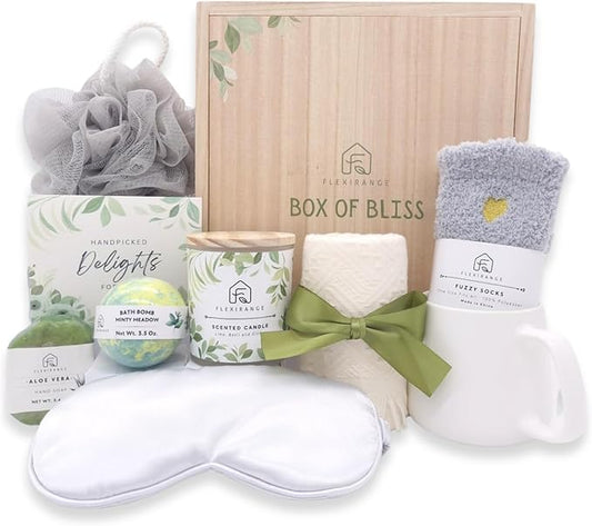 Gifts for Mom, Birthday Gifts for Women, Get Well Soon Gift Baskets for Women, Relaxing gifts for Women, Self Care Gifts, Spa kit for Woman, Wooden Box, Green Gifts for Sister, Friend