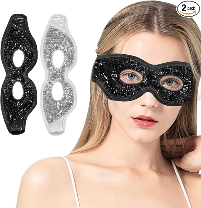 Jakuva 2PCS Cooling Eye Mask Sleeping Mask, Ice Eye Pads & Cold Eye Packs & Heat Cold Compress Pack Eye Spa Pad for Puffy Eyes,Puffiness,Headache,Stress Relief (Gray&Black)