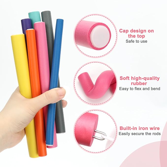 AIDUCHO Heatless Hair Curlers 42PCS Flexible Hair Rollers 7" Soft Foam Hair Curlers No Heat Bendable Curling Rods for Short Medium Long Hair, 7 Colors & Sizes