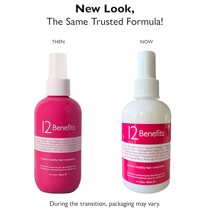 12 Benefits Leave-In Conditioner Spray – Instant Healthy Hair Treatment, Anti-Frizz, Detangles, Strengthens & Repairs, Heat Protection with Quaternium 39 & Silk Fibre Protein, 6 Fl Oz