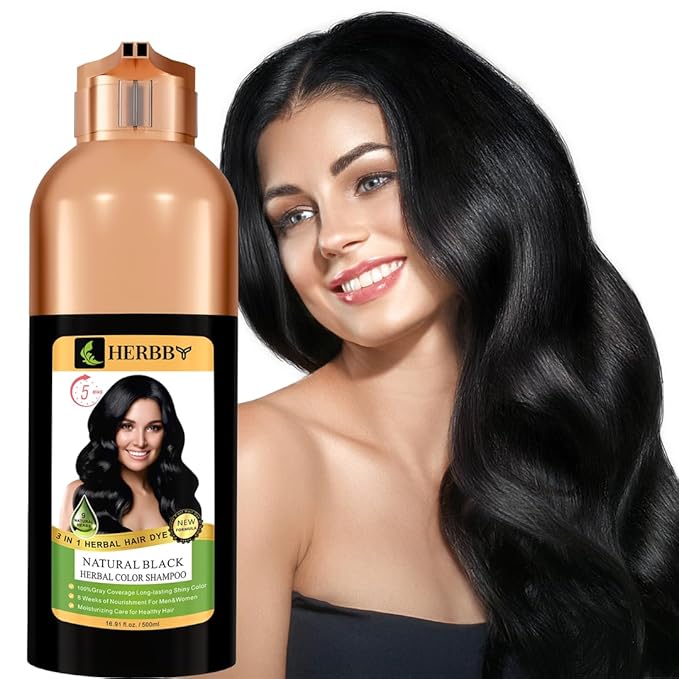 Hair Color Shampoo for Gray Hair Coverage&Color Transform with 9 Herbal Extracts –Long Lasting(6-8 Weeks),Shiny,Evenly Colored,Instant Hair Dye Shampoo&Conditioner,500 Ml (NATURAL BLACK COLOR)