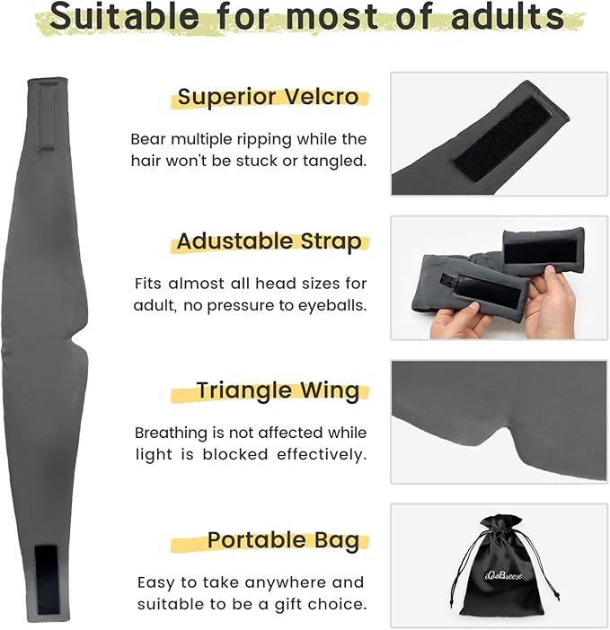 2pcs 100% Handmade Bamboo Sleeping Eye Mask for Women for Men,Night Masks,Organic Sleep Mask,Blockout Eye Mask for Sleeping,Large Size Adjustable (Apricot & Dark Grey)