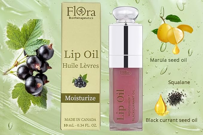 FLORA BLACK CURRANT LIP OIL | ORGANIC, PLANT-BASED | MOISTURIZE | 10 ML | MADE IN CANADA