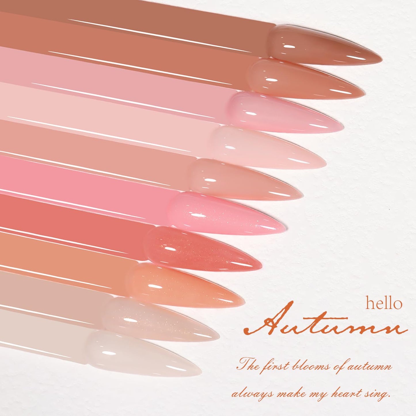 Jelly Nude Gel Nail Polish Set 10Pcs Neutral Skin Color Rose Maple Red Shimmer Gel Polish Kit Semi-Transparent Nail Polish Fall Nail Gel UV LED Soak Off Home DIY 7ml