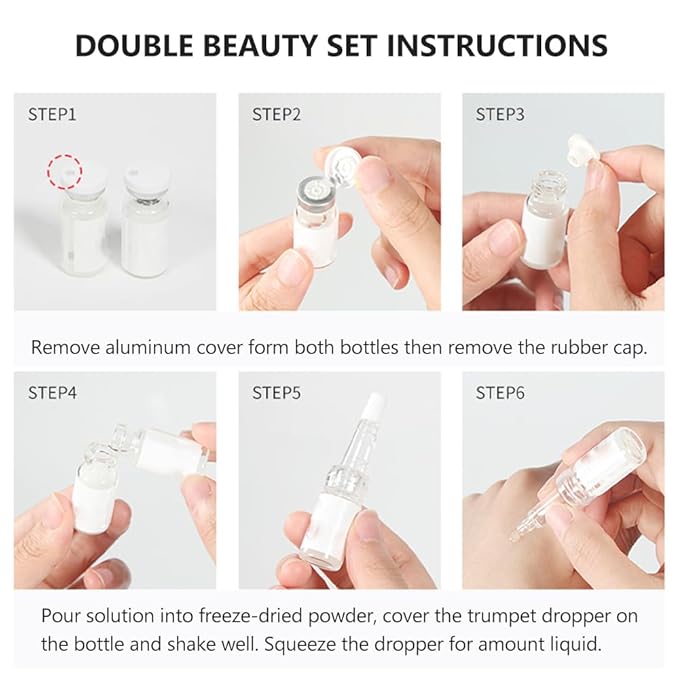 Cheerful Skin Double Beauty Set, Anti Oxidation & Aging Freeze-Dried Powder for 7 days Firming Lightening Fine Lines, Includes 7 Pairs of Powder 100mg+Solution 5ml Set, 2 Droppers