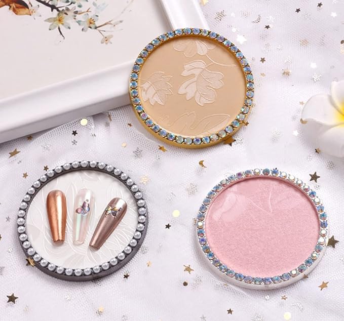 1 Pc Resin Nail Art Palette Nail Art Display Holder Round Inlay Rhinestone Makeup Palette Nail Painting Palette Gel Polish Colors Mixing Pallet (White)