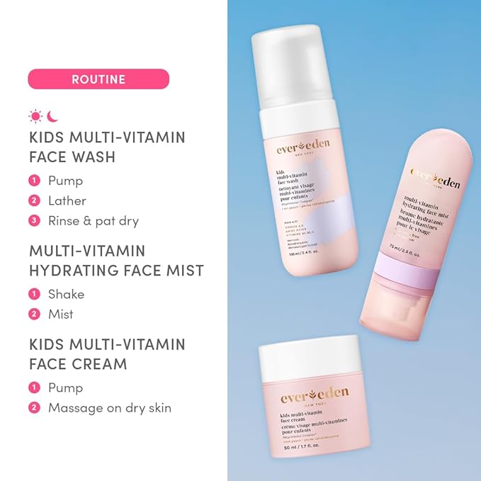 Evereden Kids Multi-Vitamin Hydrating Face Mist | Nourishing Face Spray, Preppy Skincare Essential for Ages 6+ | Clean Formula Safe for Sensitive Skin | Multi-Vitamin Complex, Peach & Mango Juice