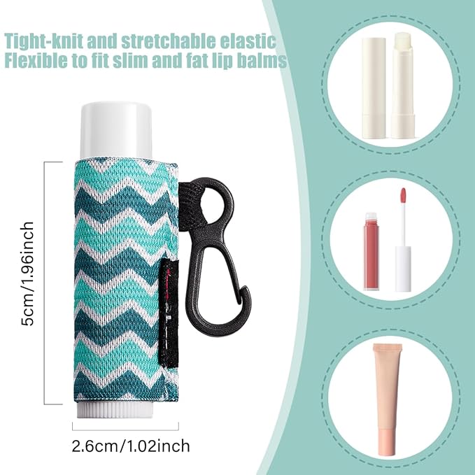 5pcs Lip Balm Holder Keychain Lipstick Sleeves Lip Gloss Holder Keychain Chapstick Elastic Sleeves for Men Women(Strip/Wave/Argyle)