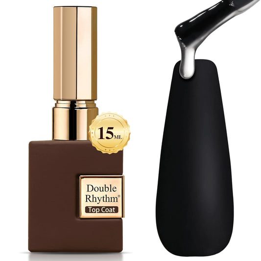 Double Rhythm 15ML No Wipe Gel Top Coat Base Coat Iridescent Glitter Shimmer 2 in 1 Nail Polish Soak Off Manicure DIY Home Salon (Matte Top Coat)