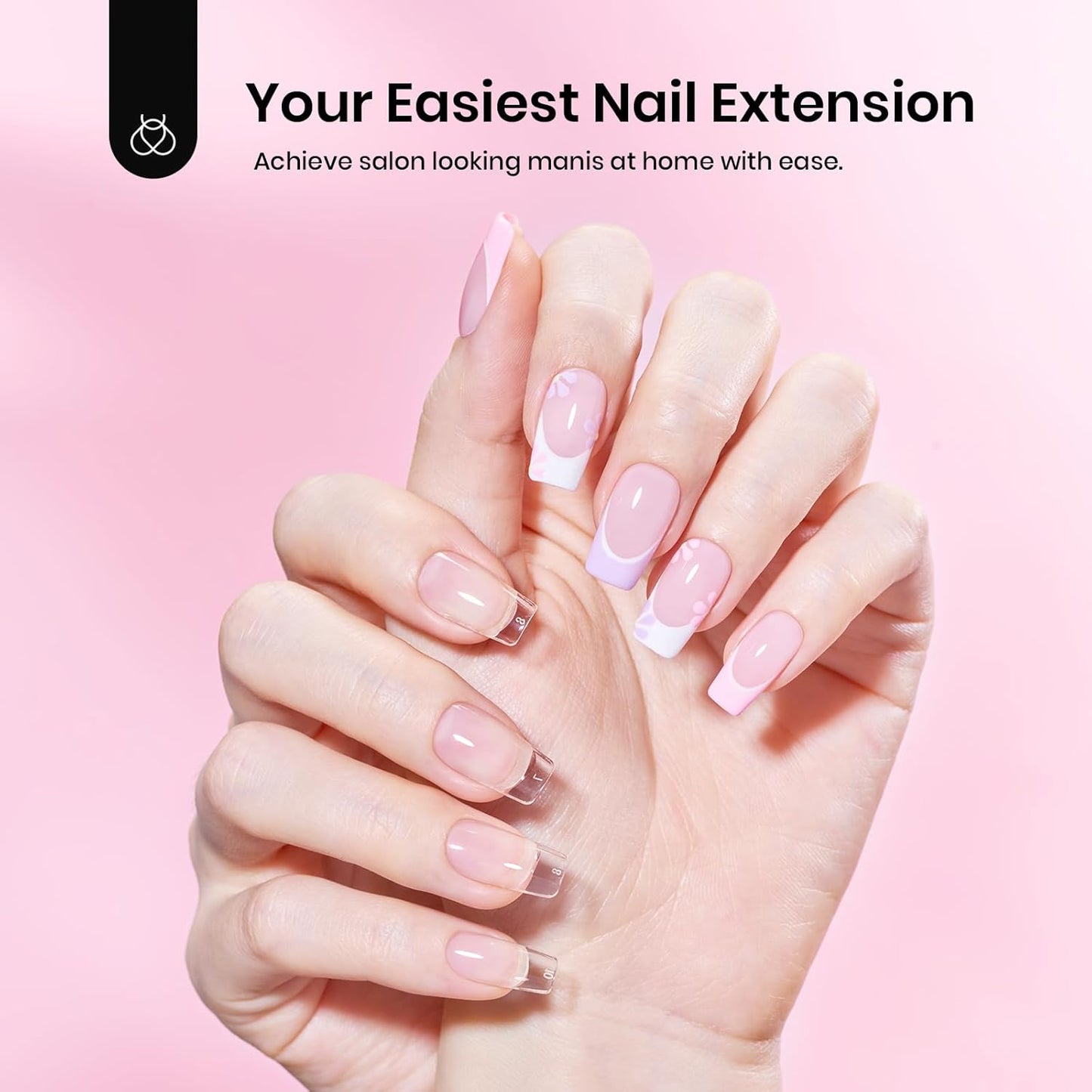 Beetles Gel Nail Kit Short Square with Nail Dehydrator and Primer, 576Pcs Half Matte Etch-X Gel Nail Tips Solid Nail Glue Mini Nail Lamp Acrylic Nail Tips Easy DIY Nail Extension Set Gift for Women