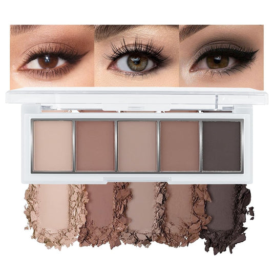 5 Colors Matte Eyeshadow Makeup Palette,Nude Dark Brown Taupe Black Natural Neutral Eye Shadow Palette,Long Lasting Waterproof Naturing-Looking Women Girls Eye Shadow
