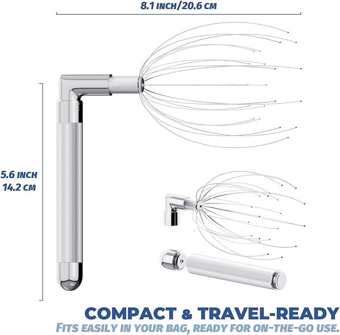 Head Massager Scalp – Electric Scalp Massagers with L-Handle, Waterproof Head Scratchers & Hair Massage Tool with 20 Metal Fingers for Stress Relief and Relaxation