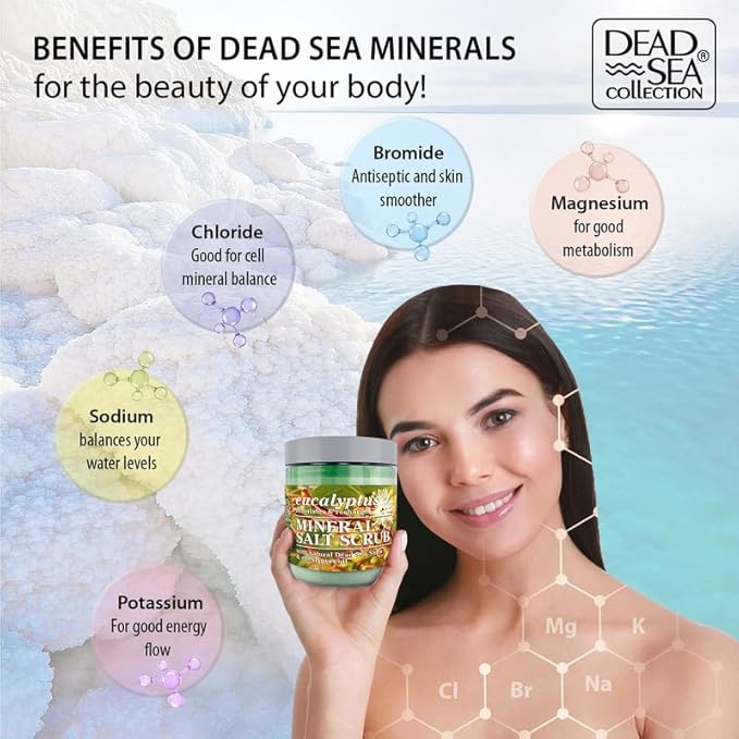 Dead Sea Collection Eucalyptus Salt Scrub – Exfoliating Body Scrub for Women – Moisturizing and Nourishing Skin – with Pure Oils and Dead Sea Minerals (23.28 Oz)