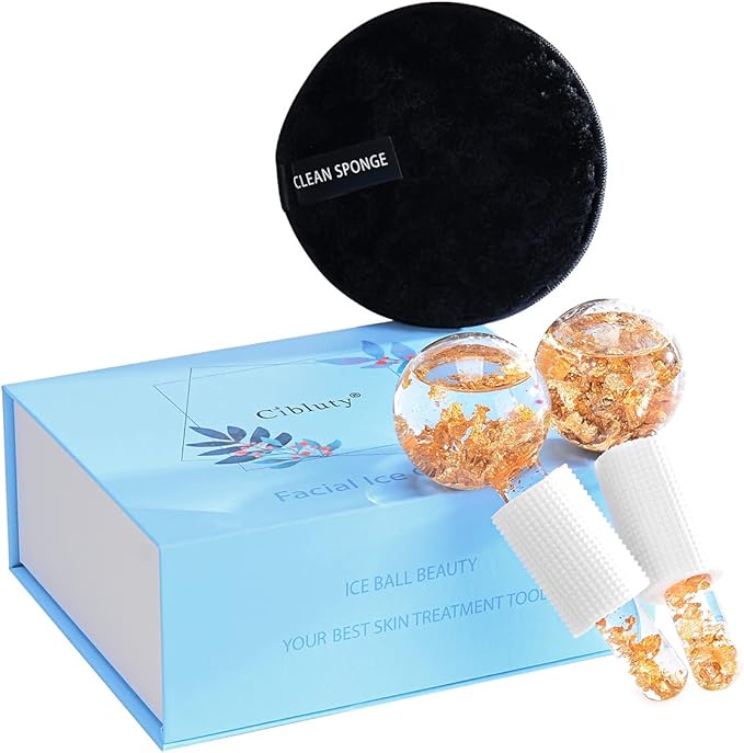 Ice Cryo Sticks Facial Globe with Golded Essence- 2PC Cooling Globes for Cold or Hot Skin Massagers, Face Globe for Skin Care Routine
