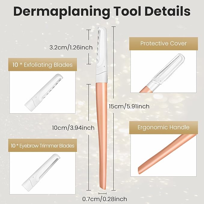 Dermaplaning Tool for Face Exfoliation, with 20 Replaceable Blades, Facial Shaver/Eyebrow Razor, Peach Fuzz Removal Eyebrow Shaper for Women, Easy to Use Dermaplaner Help Exfoliate and Smooth Skin