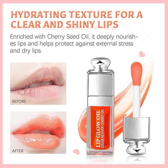 Hydrating Lip Glow Oil, Moisturizing Plumper Lip Gloss, Transparent Plumping Balm, Tinted Balm Care 0.2 OZ - 004 CORAL