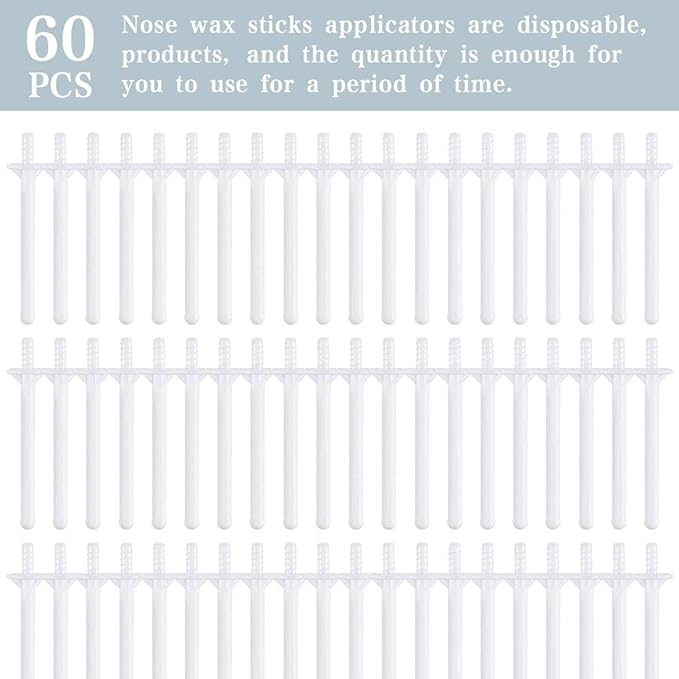 60 Pieces Plastic Wax Applicator Wands with Disposable Spatulas for Nose Hair Removal and Nostril Cleaning